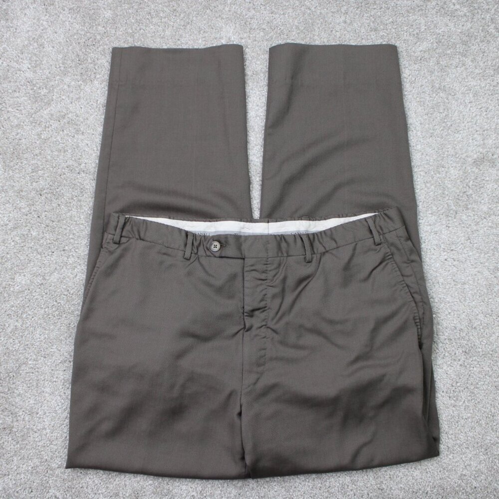 Canali Dress Pants Mens 36x30 Brown‎ Flat Front 100% Wool Straight Leg